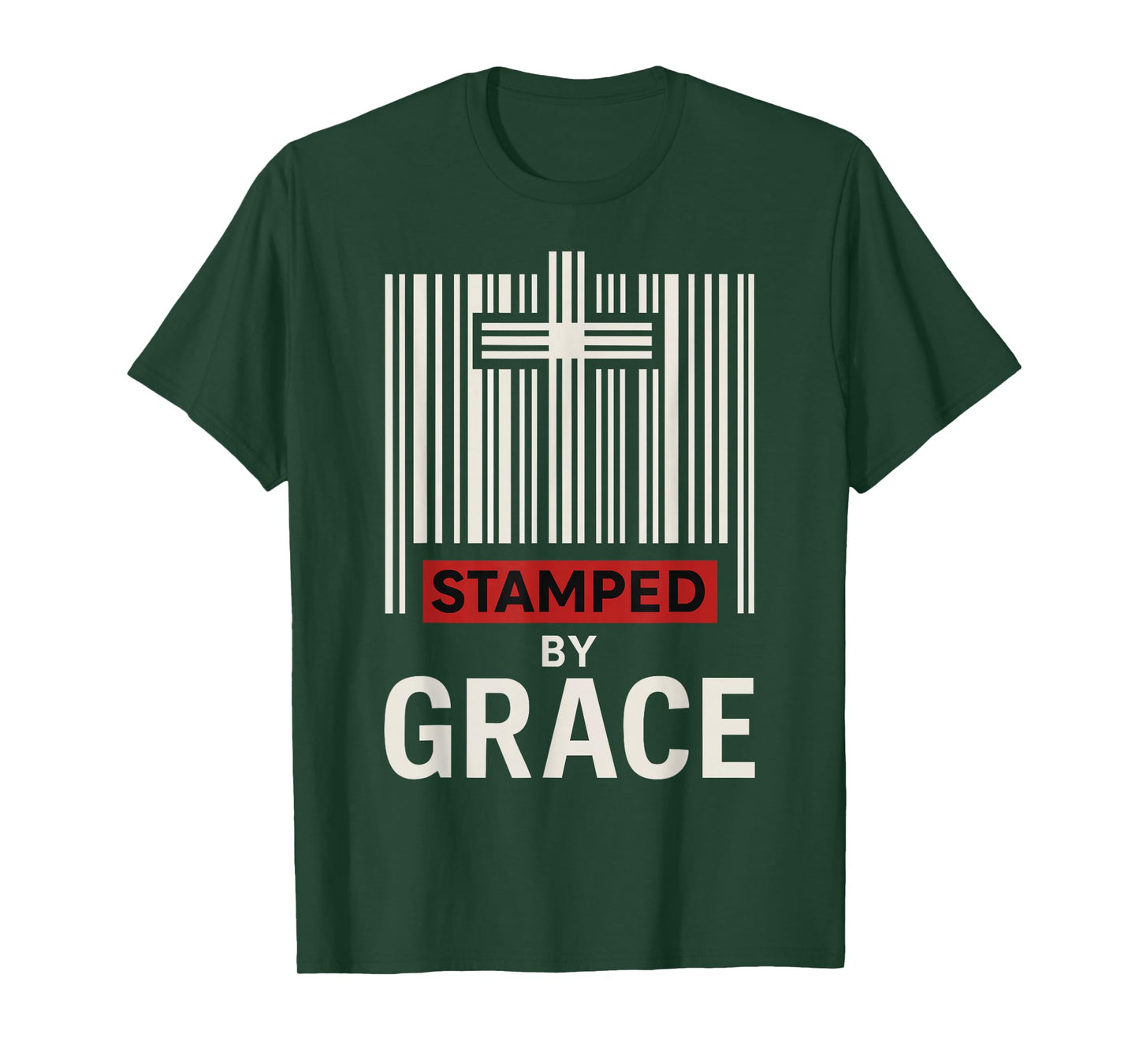 Stamped by Grace Ephesians 2:8 Christian Barcode Cross Faith T-Shirt