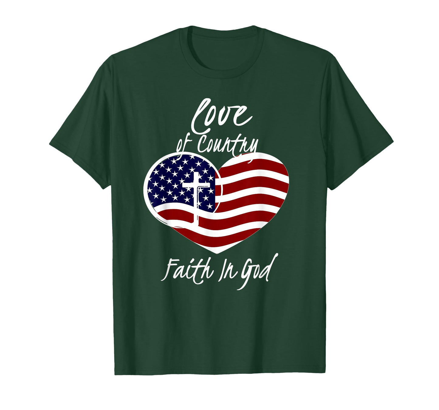 Patriotic Christian Faith In God Heart Cross American Flag T-Shirt