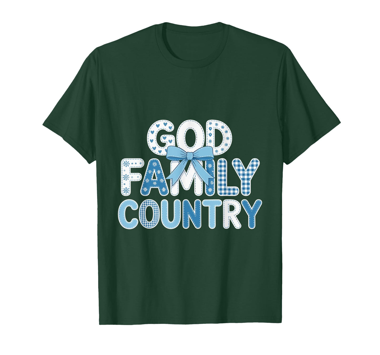 God Family Country - Patriotic Coquette Toile Blue Bow T-Shirt