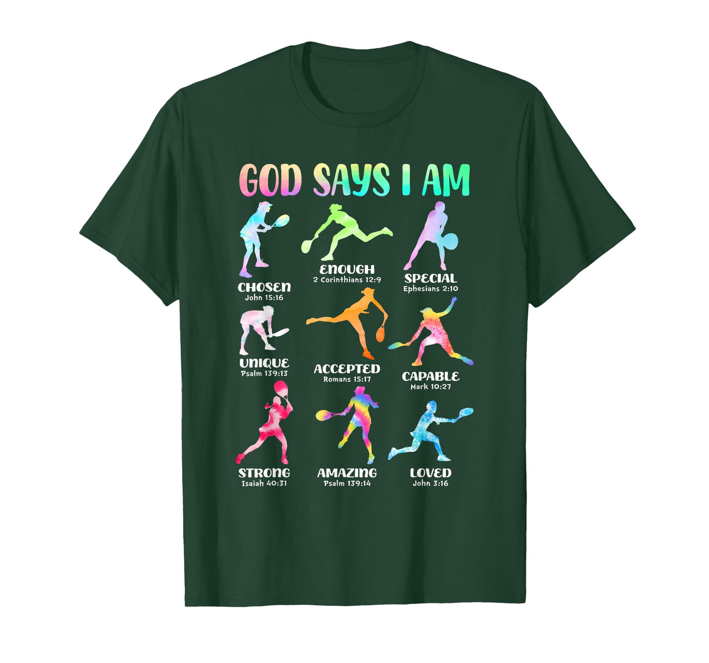 God Says I Am Christian Girls Teens Kids Tennis Tie Dye T-Shirt