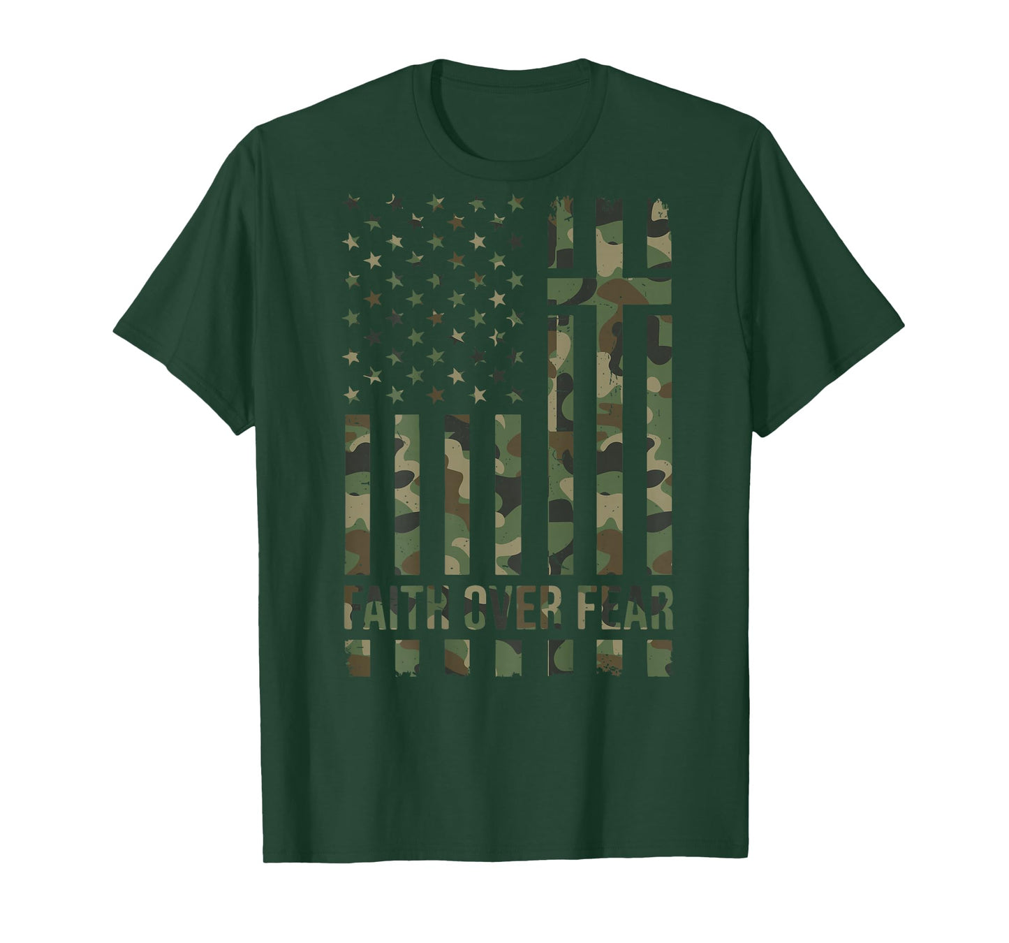 Camo American Flag Faith Over Fear Christian Patriotic Men's T-Shirt