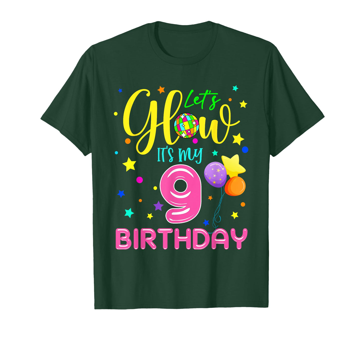 Lets Crazy It's My 9th Birthday Party Glowing 80s Group Team T-Shirt