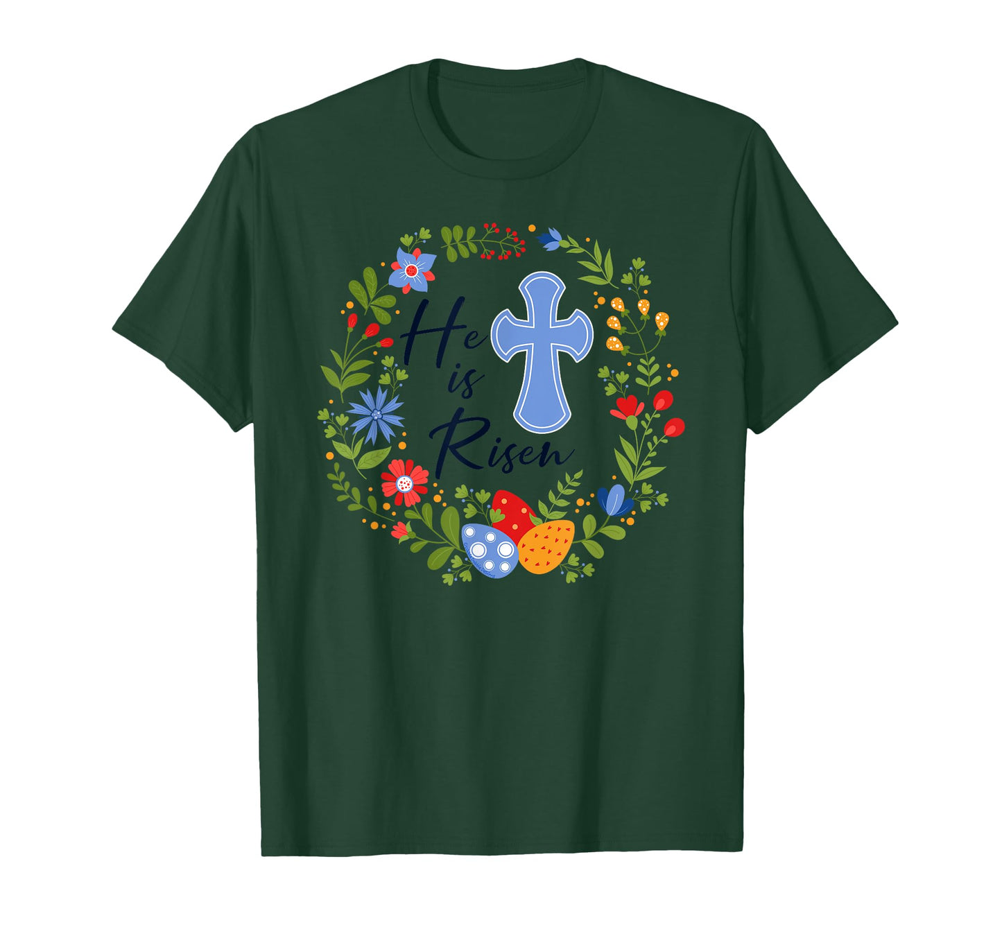 Floral Wreath He is Risen Jesus Christian Happy Easter T-Shirt