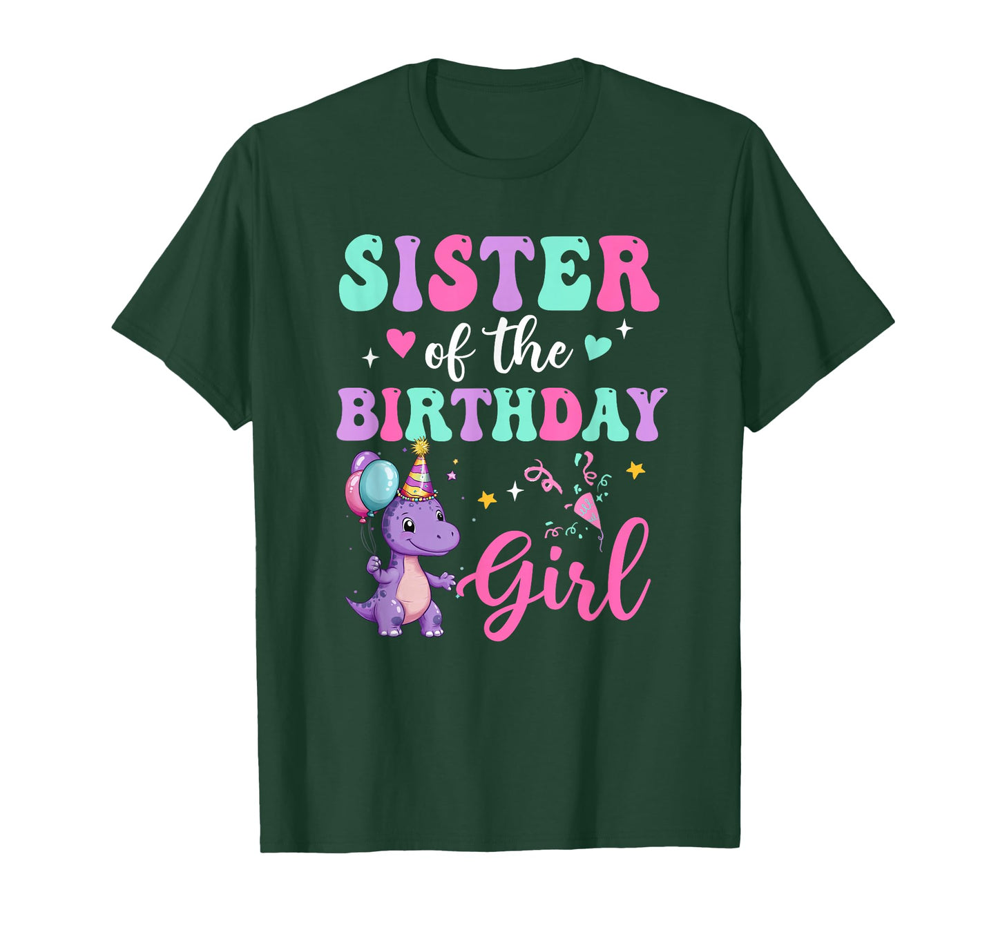 Sister Of The Birthday For Girl Dinosaur T-Rex Party Family T-Shirt