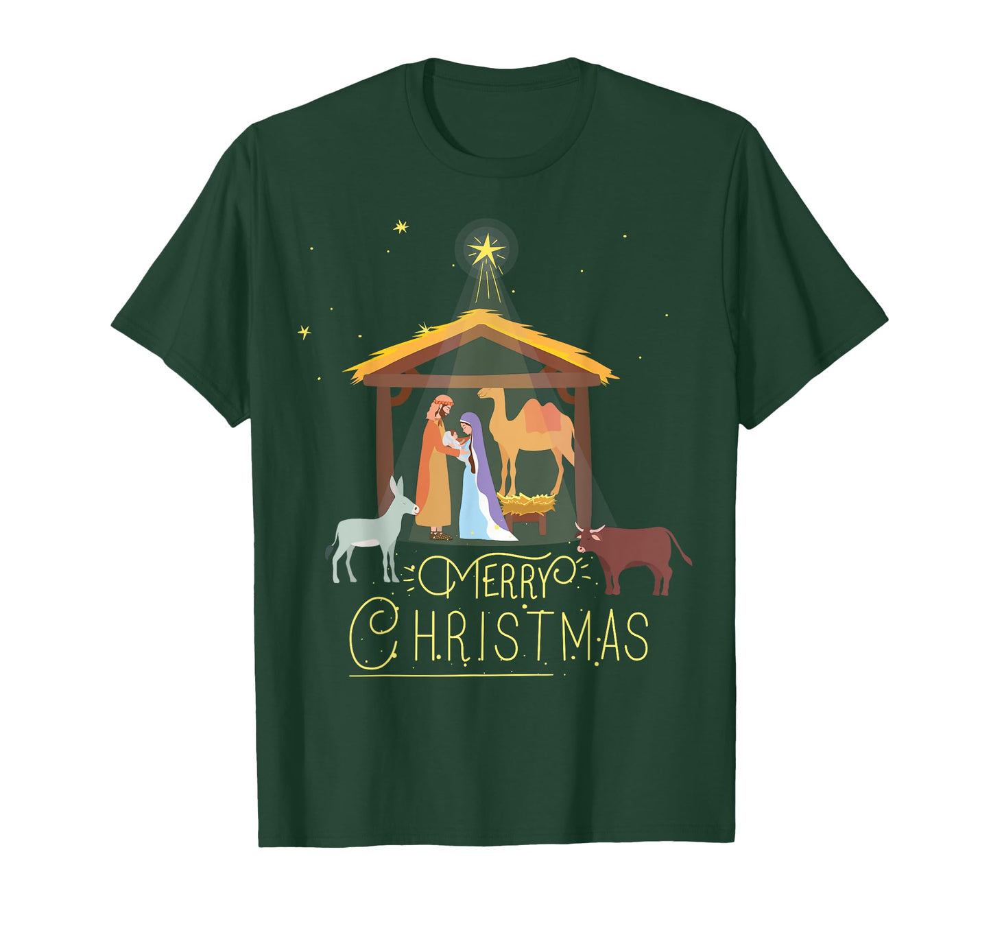 Merry Christmas - Nativity Scene North Star - Baby Jesus Short Sleeve T-Shirt