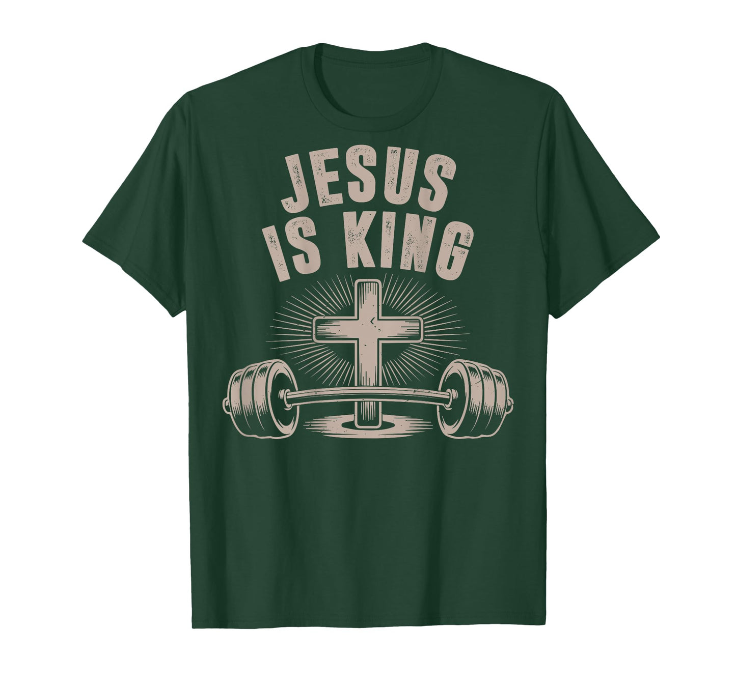 Jesus is King Barbell Cross Funny Christian Workout Gym Men T-Shirt