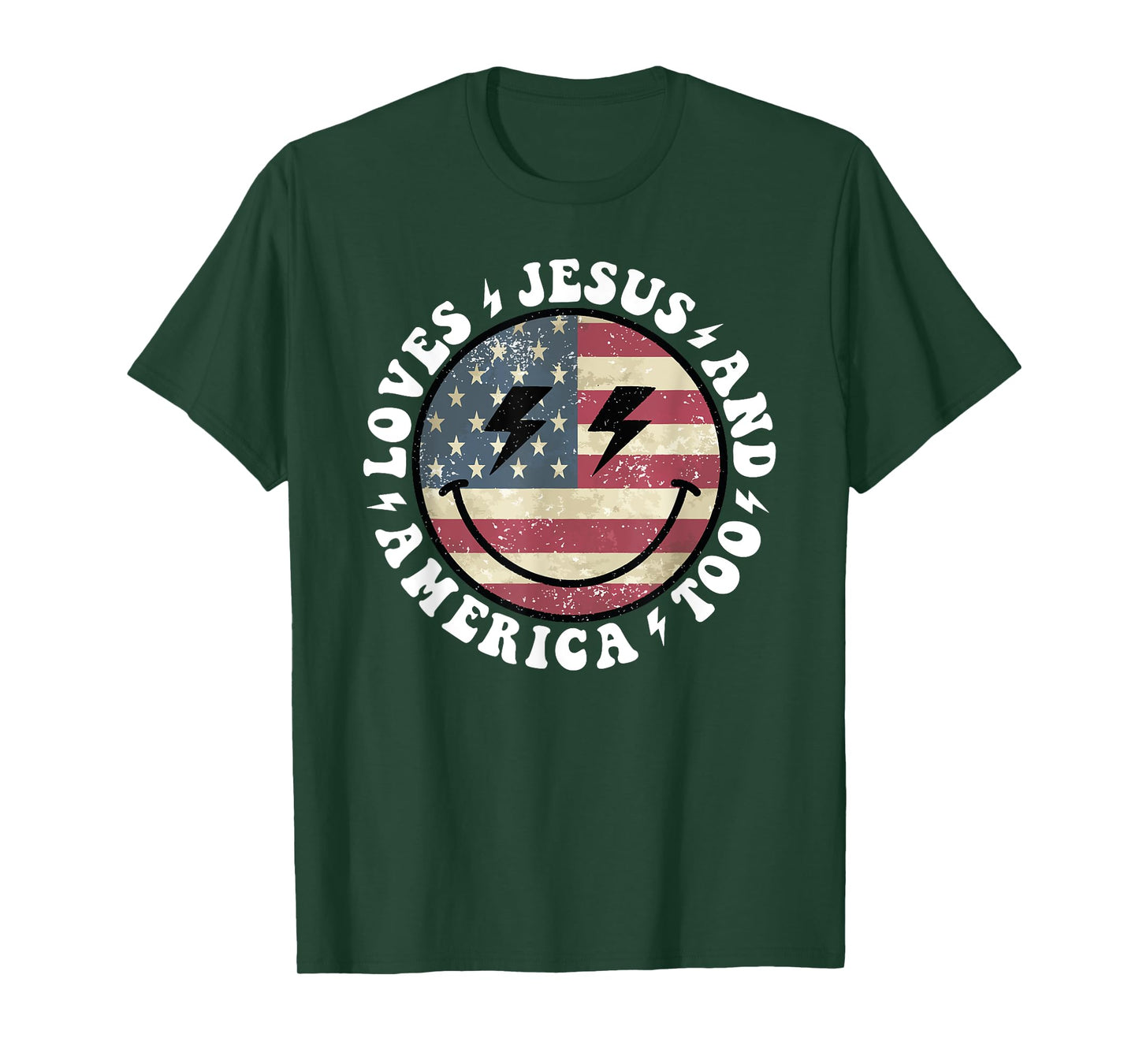 Loves Jesus and America Too God Christian 4th of July retro T-Shirt