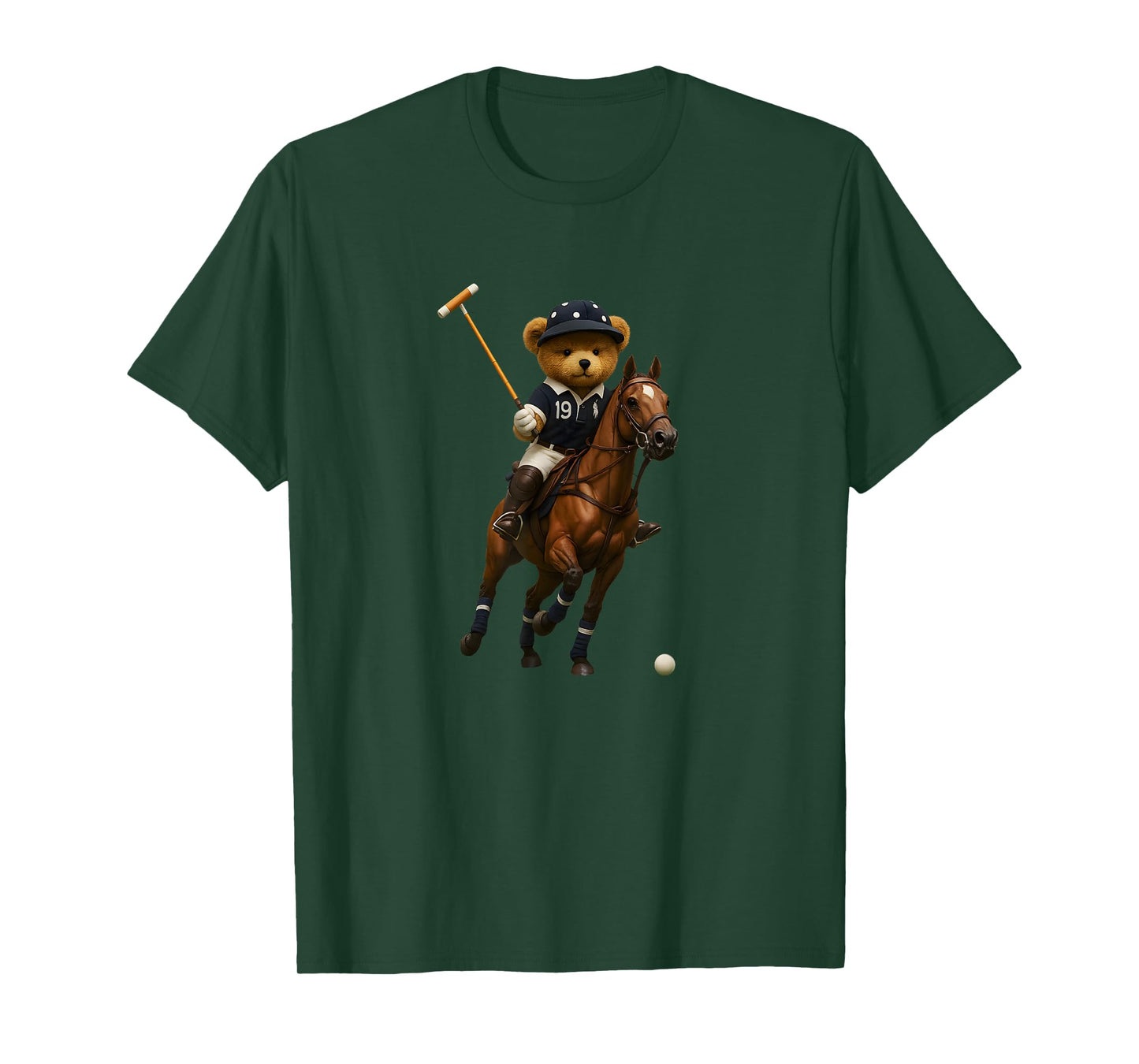 Cool Teddy Bear Playing Horse Polo Game Illustration Graphic T-Shirt