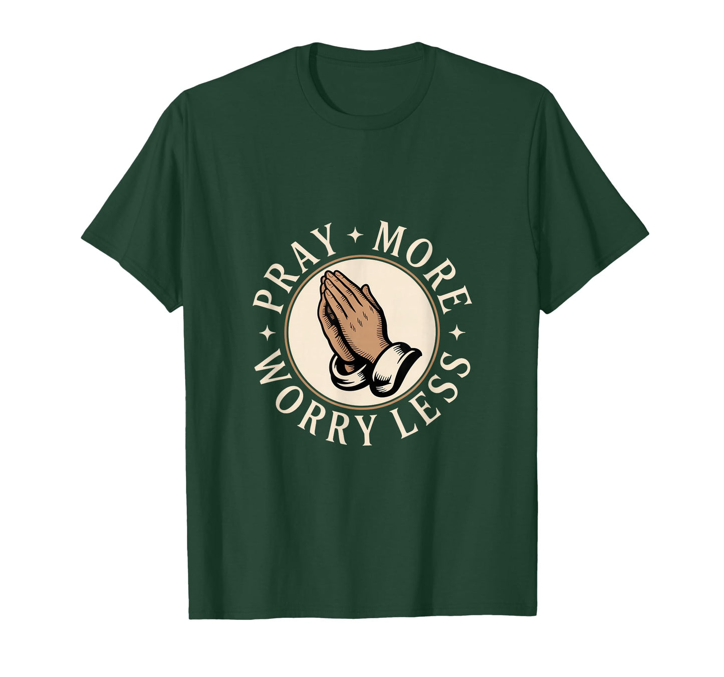 Christian Pray More Worry Less Prayer Hands Faith T-Shirt