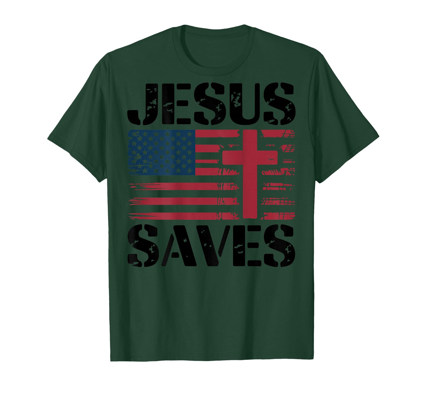 Jesus Saves Christian Patriotic Cross Faith American Flag T-Shirt