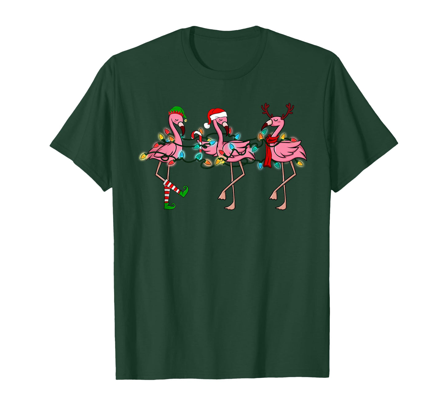 Christmas Lights Pink Flamingo Santa Hat Holiday Xmas T-Shirt