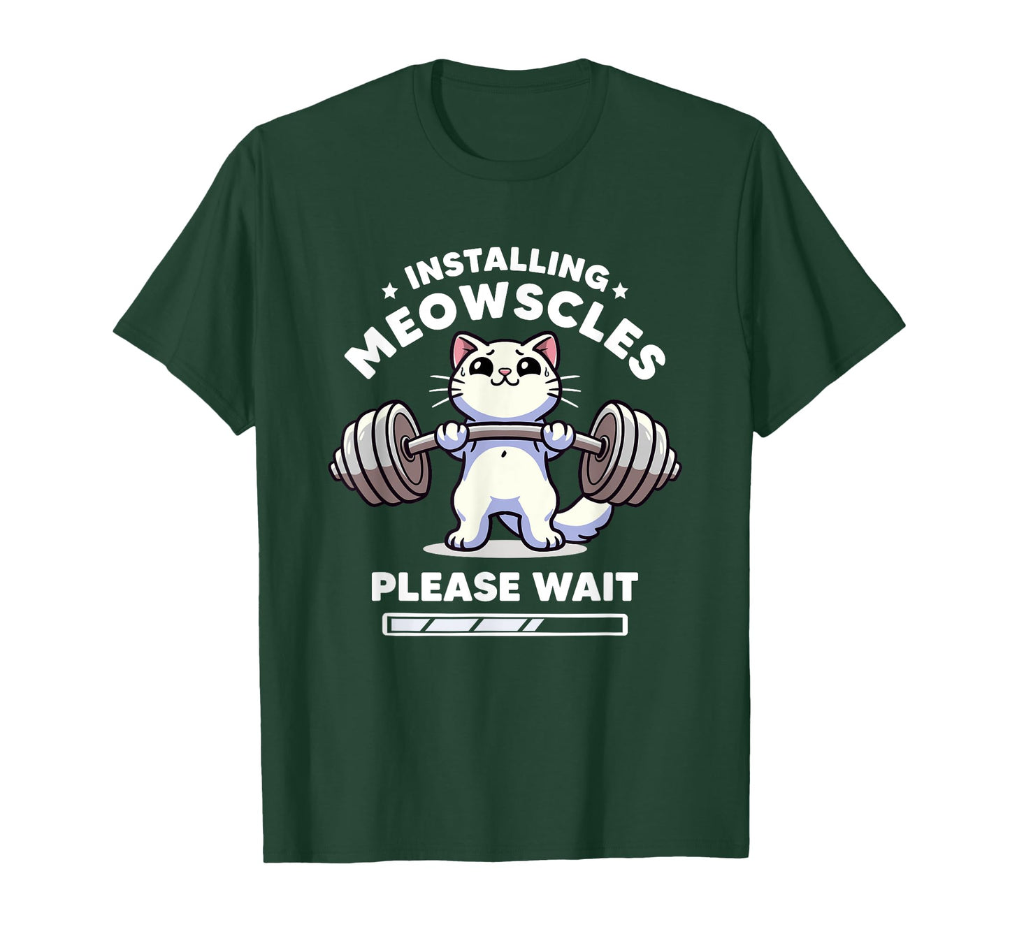 Installing Meowscles Please Wait Cat Funny Gym Quote Cat T-Shirt for Men Women Kids