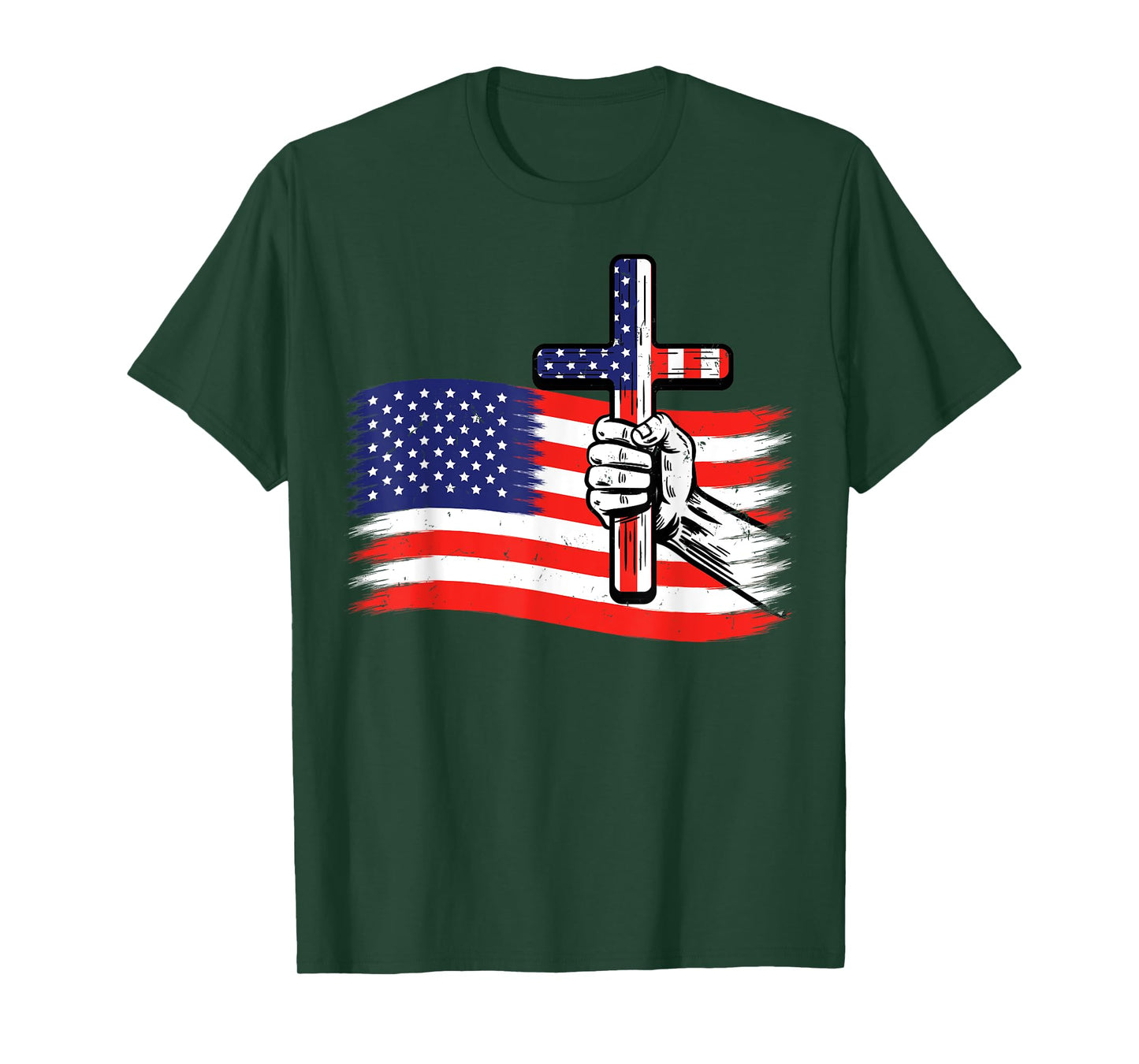 Cross American US Flag Christian Faith Patriotic 4th of July T-Shirt