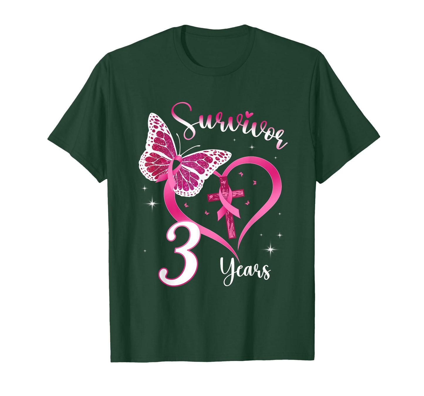 Breast Cancer Survivor Pink Ribbon Butterfly 3 Years Gift T-Shirt