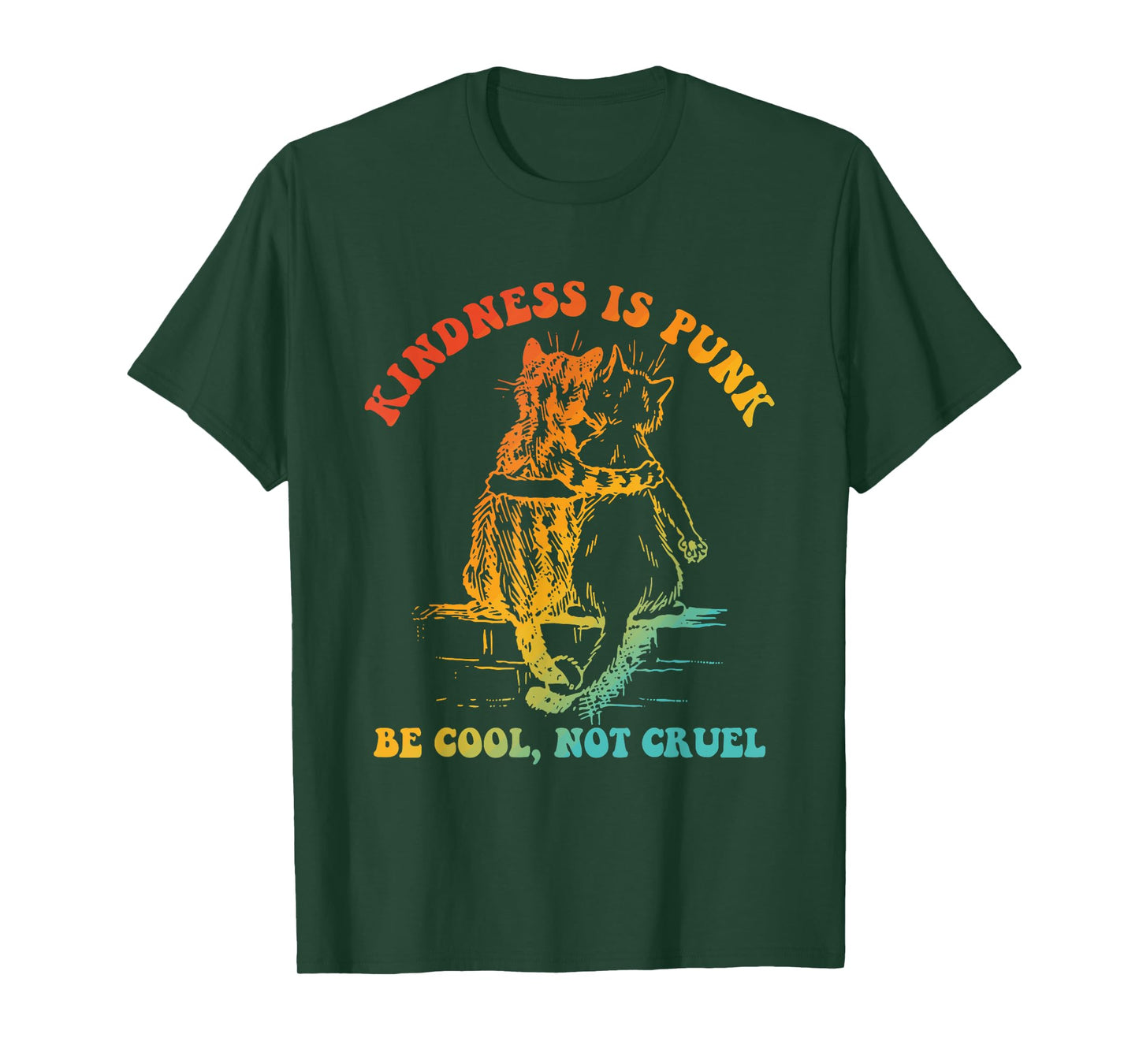 Kindness Is Punk Be Cool Not Cruel Cat Vintage Design T-Shirt