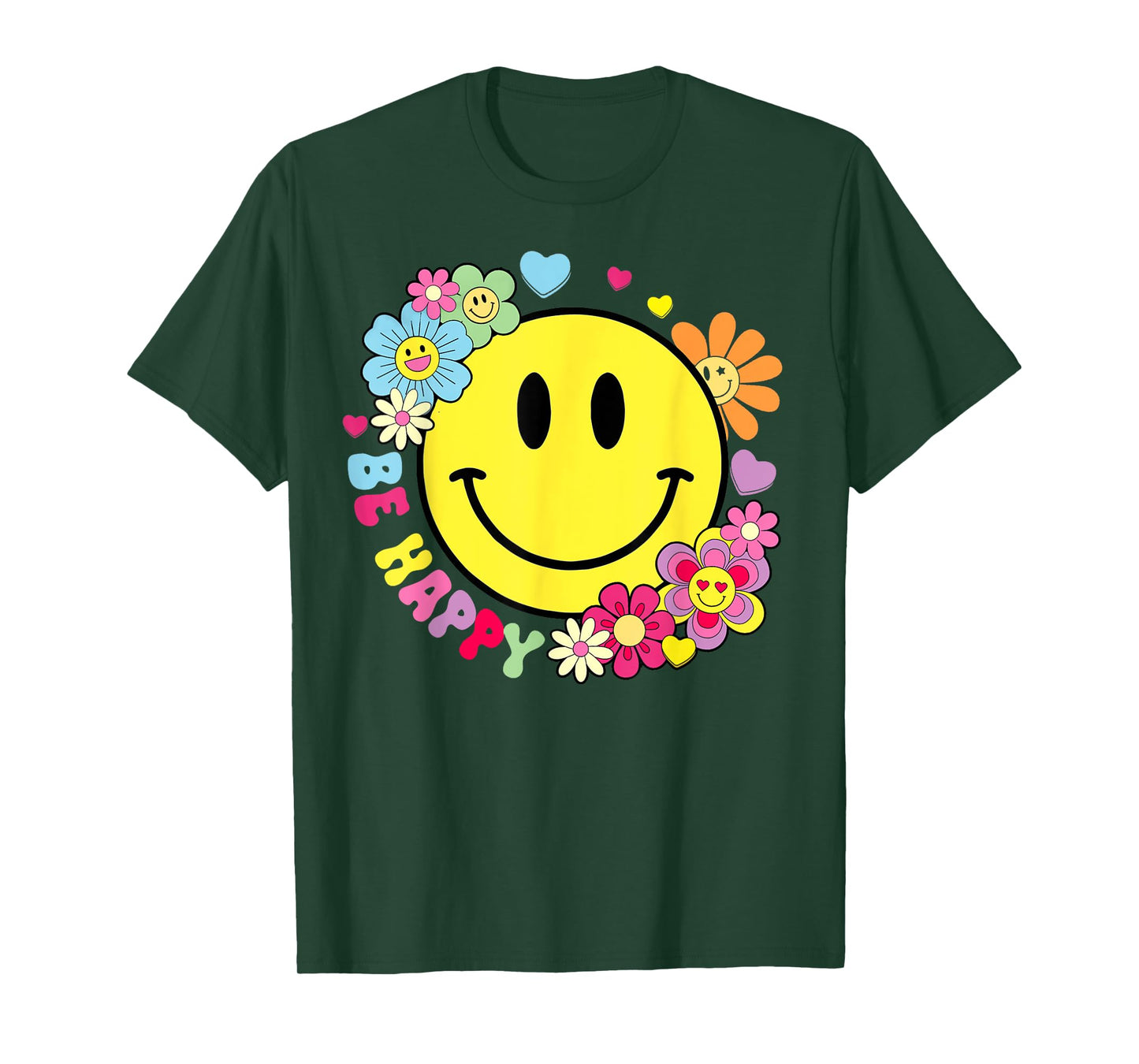 Be Happy Yellow Smile Face Hippie Smiling Face Groovy Retro T-Shirt