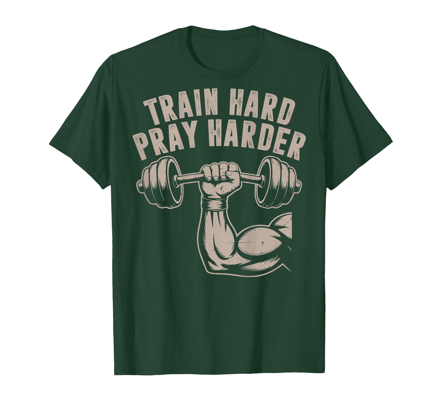 Train Hard Pray Harder Funny Christian Workout Gym Jesus Men T-Shirt