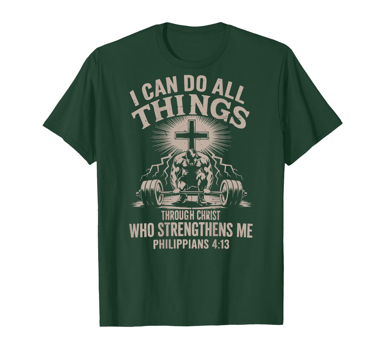 Can Do All Things Christian Workout Gym Weightlifting Cross T-Shirt