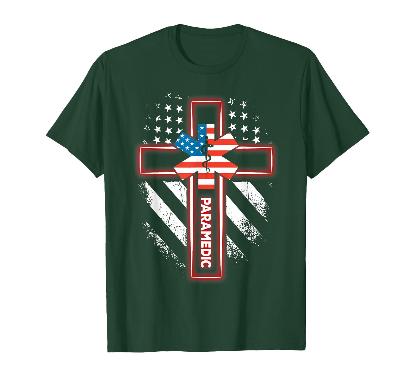 Paramedic US Flag Cross Faith Christian EMS EMT Paramedic T-Shirt