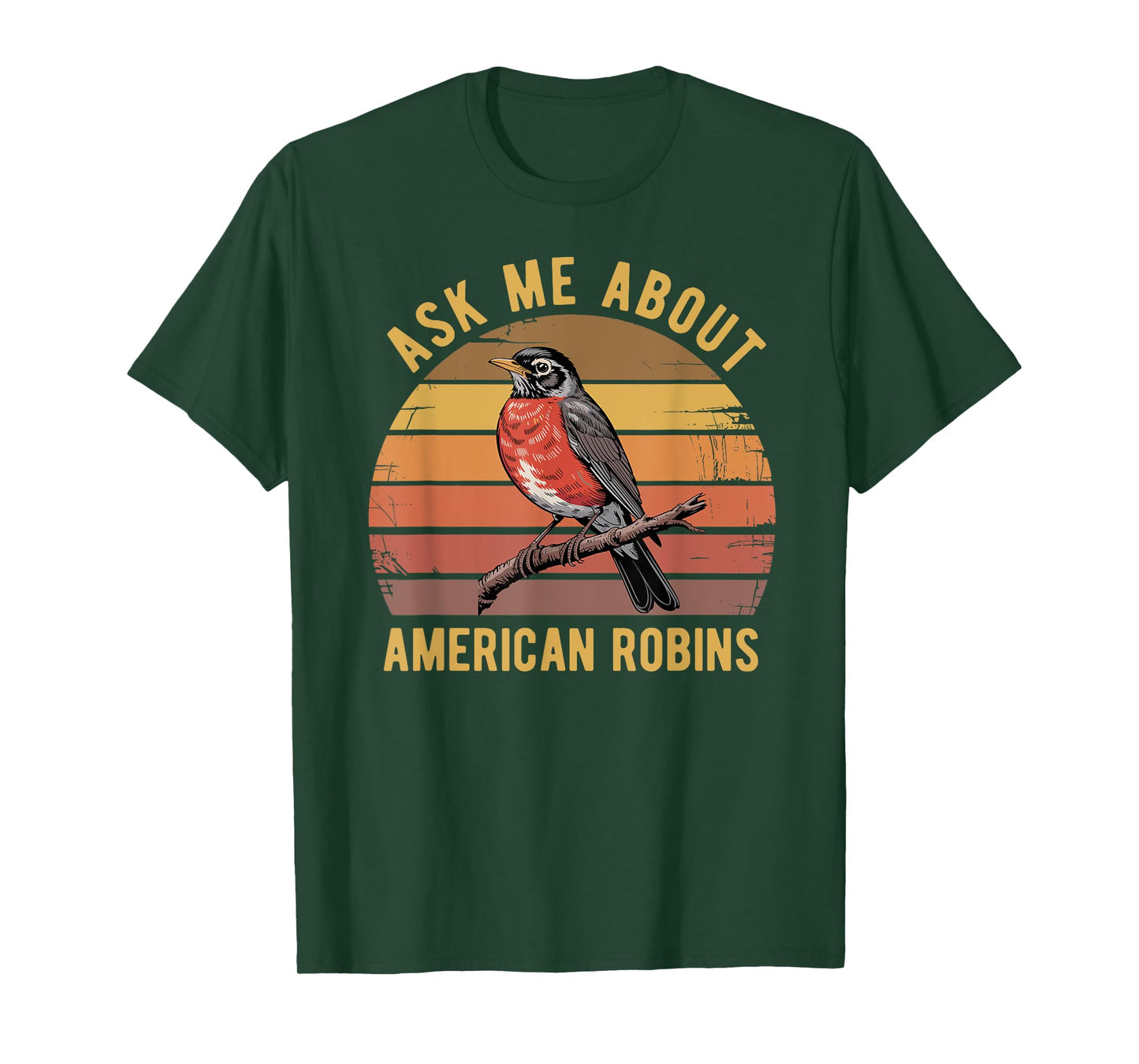 American Robin Bird Watching Lover Vintage Retro Sunset T-Shirt