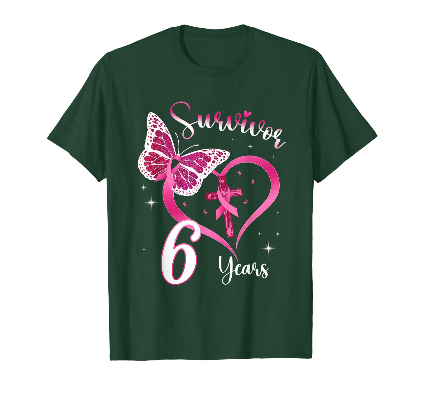 Breast Cancer Survivor Pink Ribbon Butterfly 6 Years Gift T-Shirt