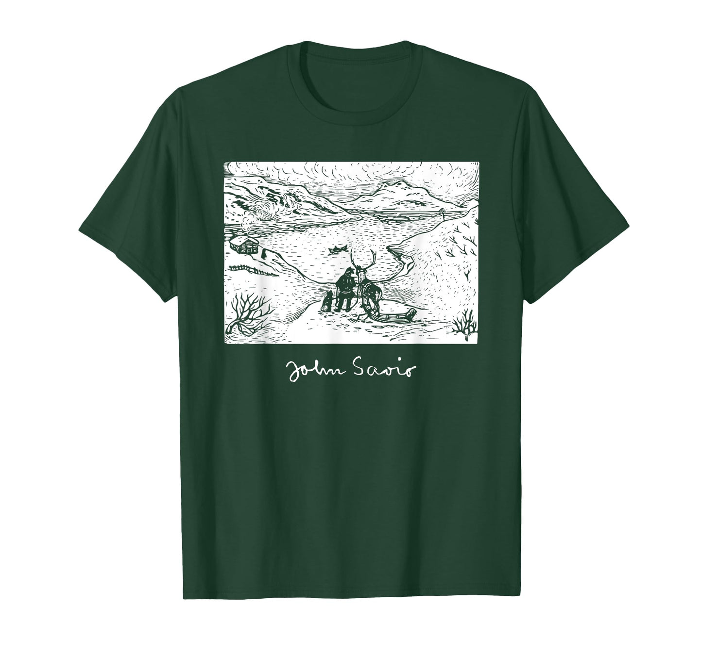 John Savio Sami Art Lapland Lapp with Reindeer at Bay Snow T-Shirt