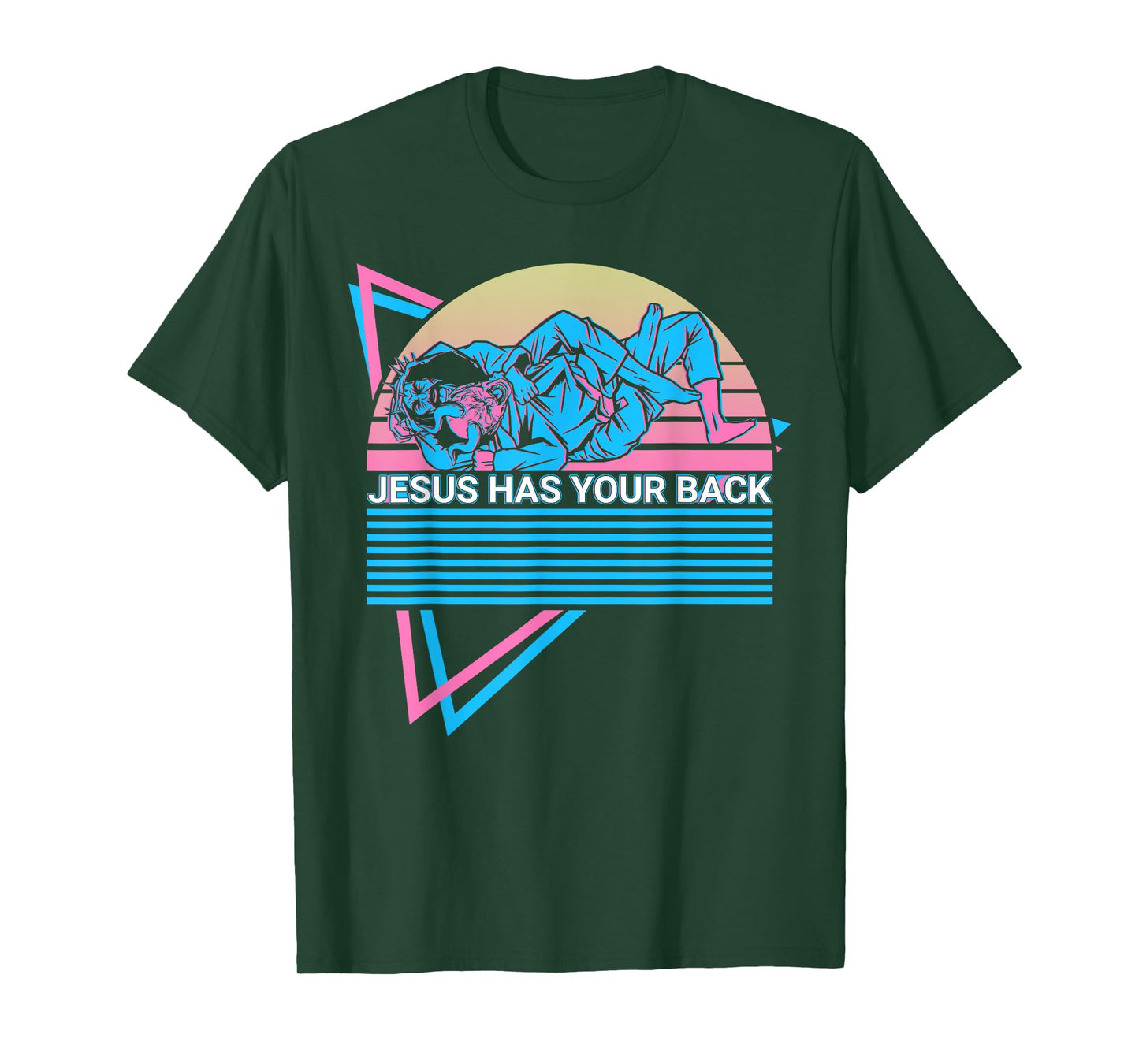 Funny Jiu Jitsu BJJ Retro Jesus Has Your Back T-Shirt