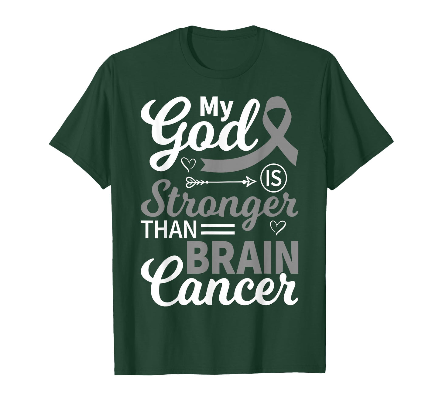 My God is Stronger Than Brain Cancer Gray Ribbon Awareness T-Shirt