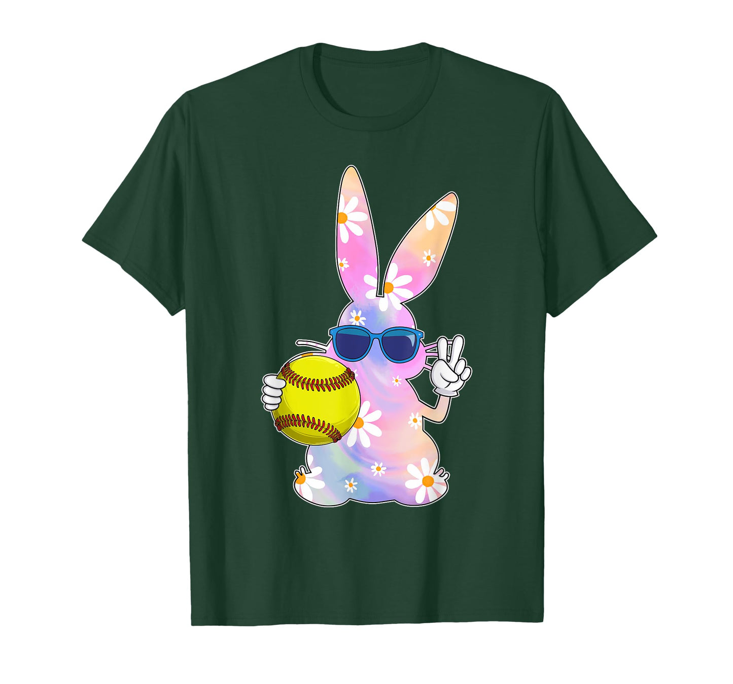 Groovy Cute Easter Bunny Softball Easter Day Men Boys Girls T-Shirt