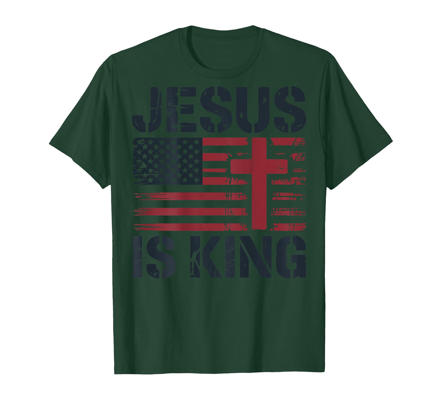 Mens Jesus is King American Flag Christian Patriotic Cross T-Shirt