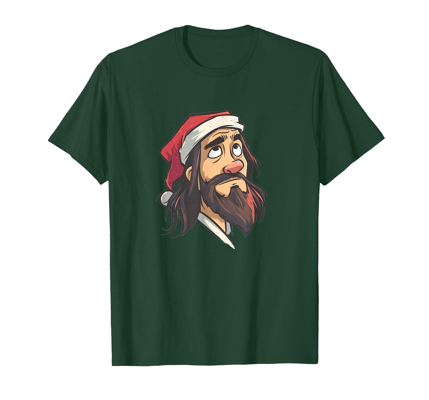 Handsome Jesus with Santa Claus Hat Graphic Costume T-Shirt