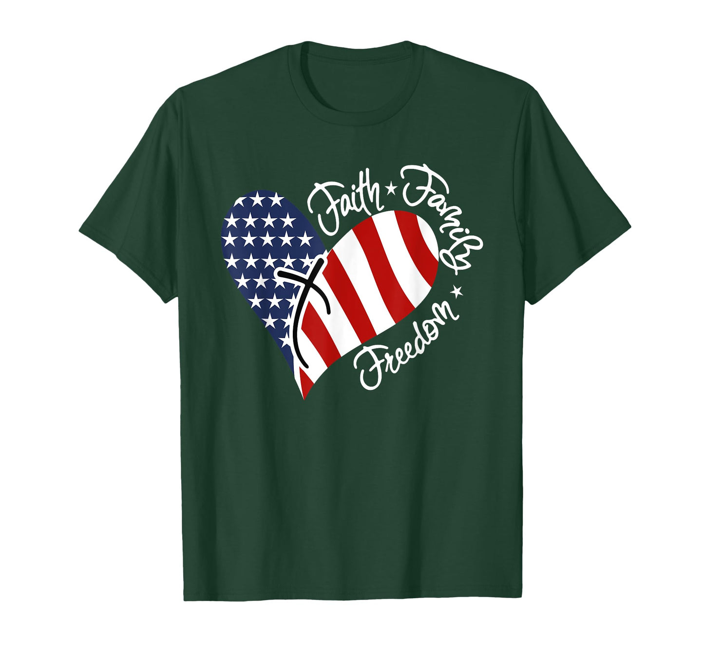 Patriotic Christian Faith Family Freedom Heart American Flag T-Shirt