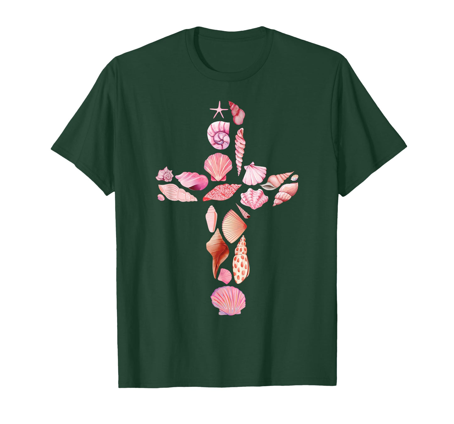 Beachy Ocean Seashell Faith Cross Christian Coquette T-Shirt