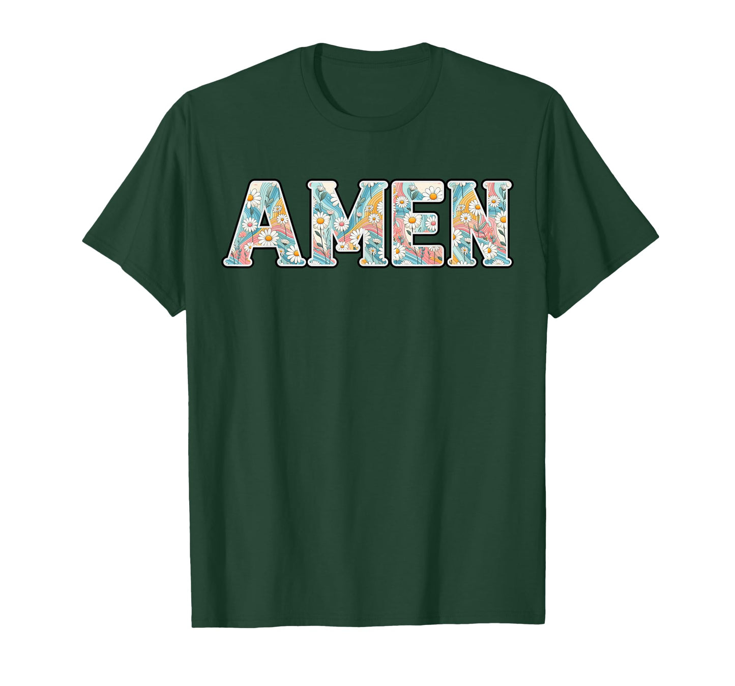 Amen Retro Daisy Flower Jesus Religious Faith Christian T-Shirt