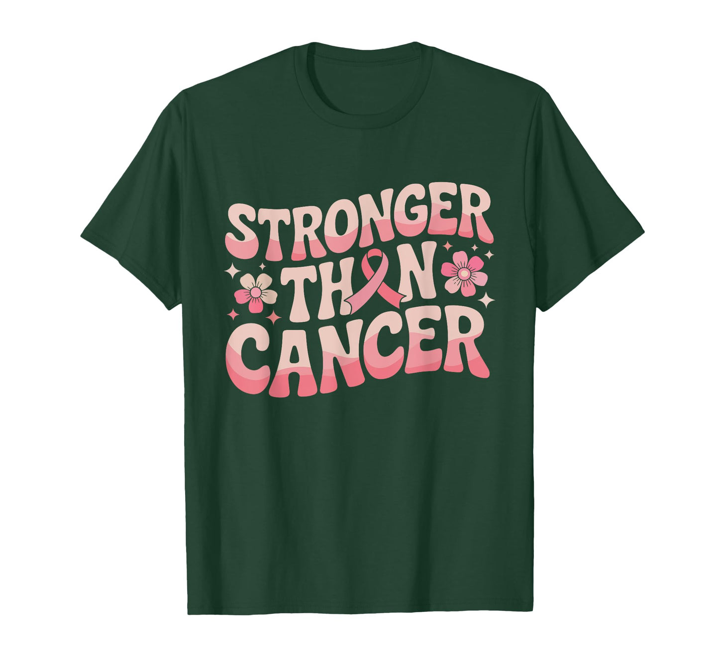Stronger Than Cancer Pink Ribbon October Awareness Support T-Shirt