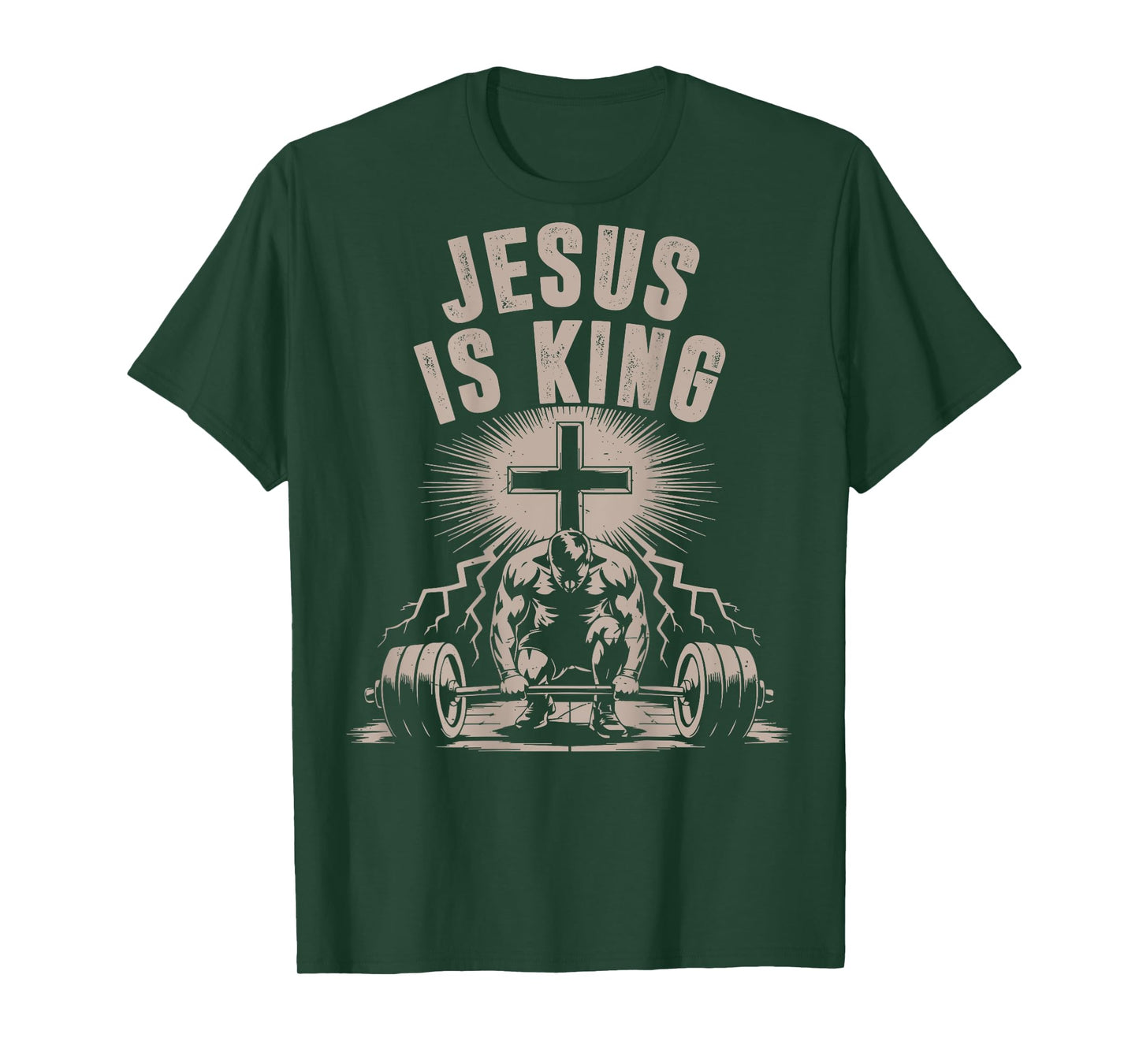 Jesus is King Barbell Cross Funny Christian Workout Gym Men T-Shirt