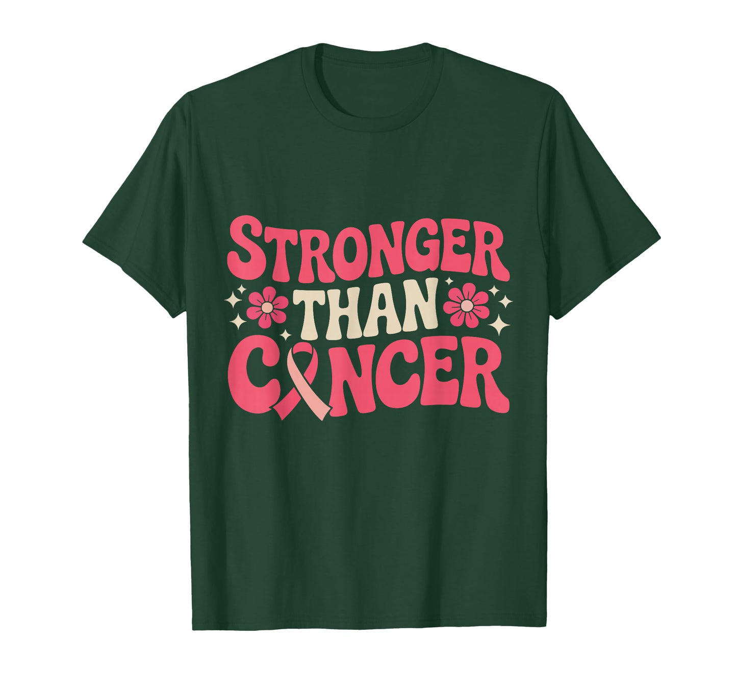 Stronger Than Cancer Pink Ribbon October Awareness Support T-Shirt