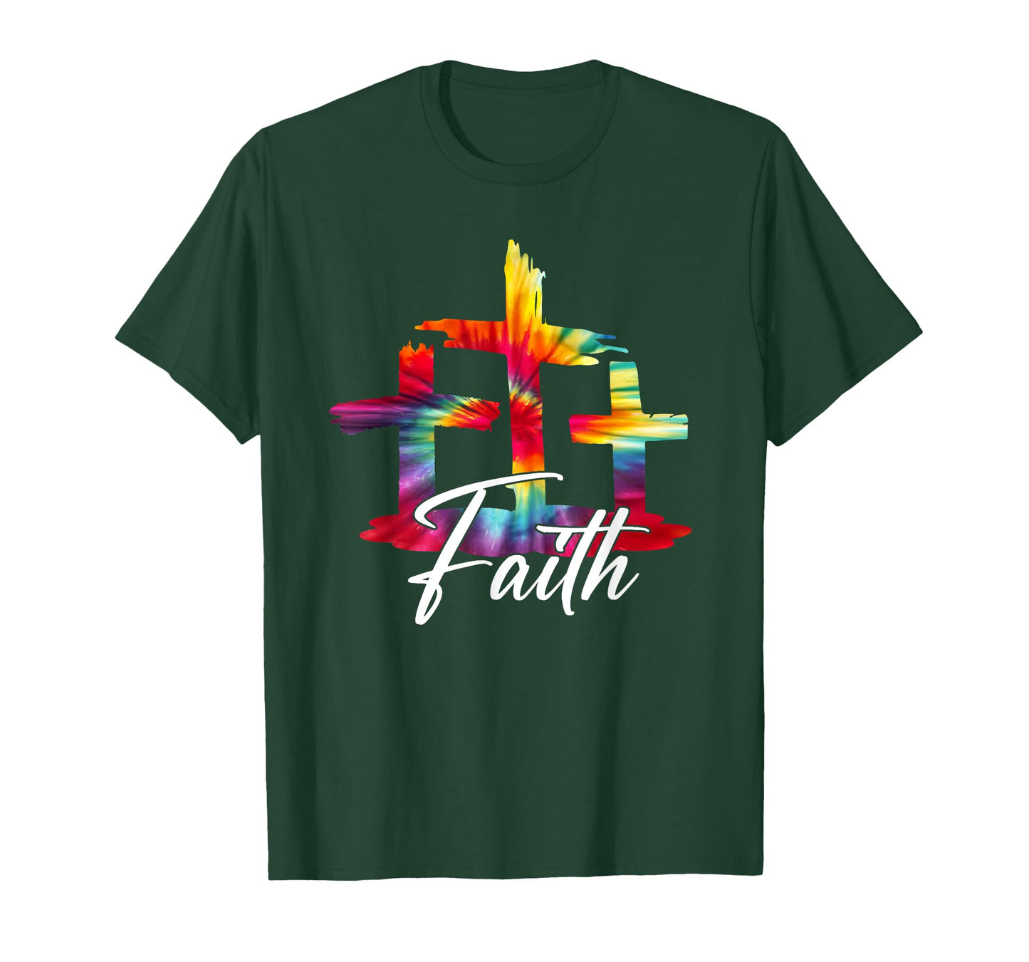 Faith Jesus Christian Cross Tie Dye Rainbow Religious Bible T-Shirt