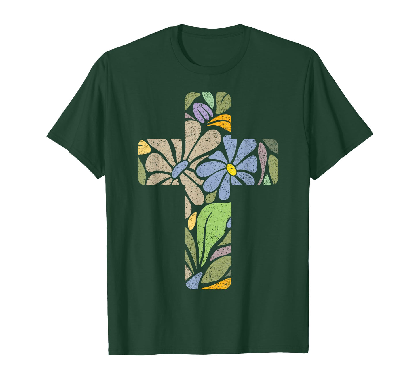Christian Beautiful Cross of Flowers Pastel Colors Faith Art T-Shirt