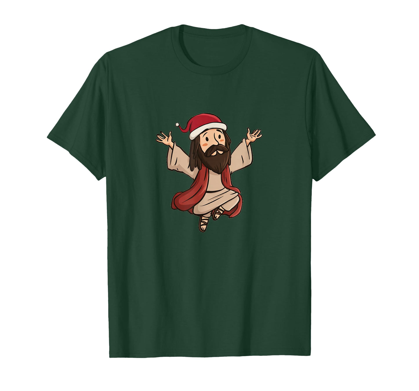 Cartoon Jesus Graphic with Festive Xmas Hat for Christmas T-Shirt