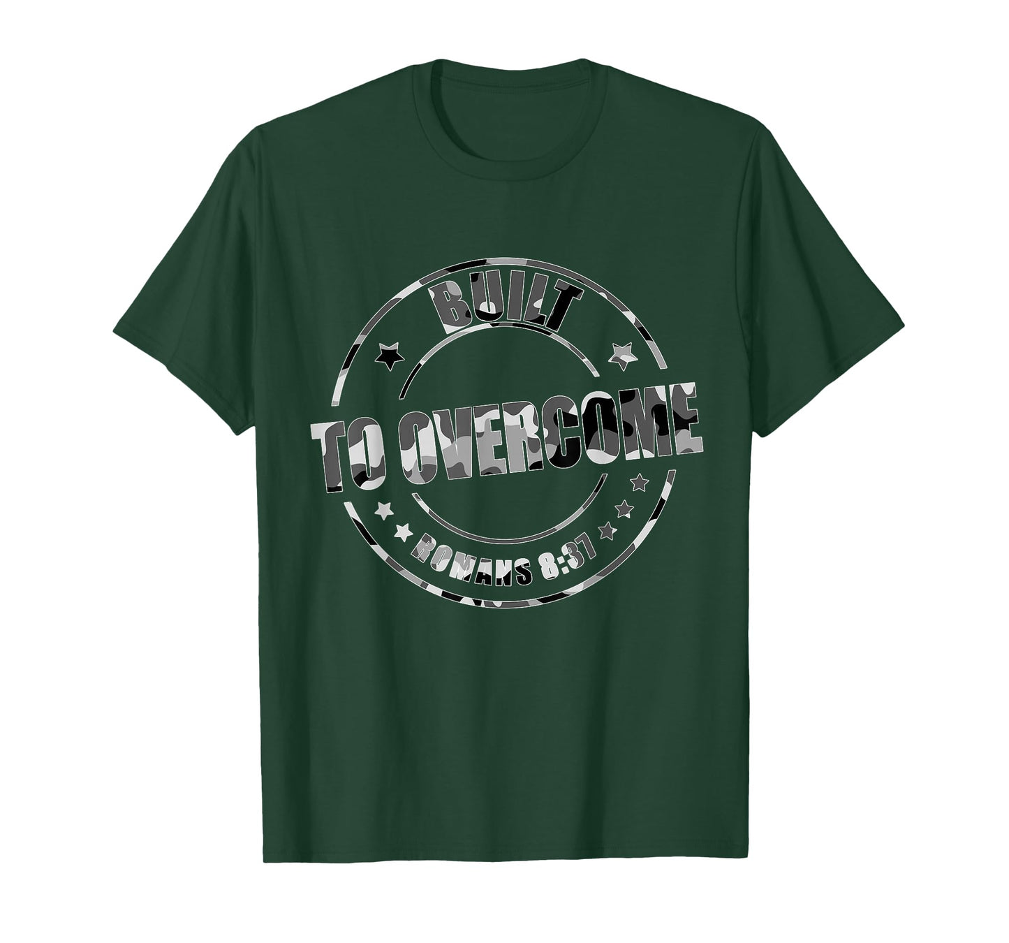 Built to Overcome Camo Gym Christian Faith Scripture Workout T-Shirt