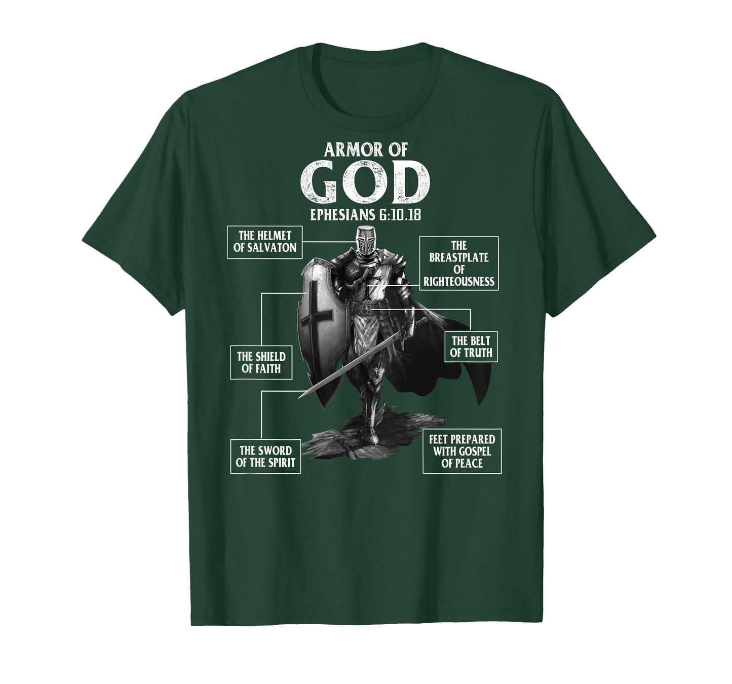 Armor of God Ephesians 6 10 18 Bible Verse (on back) T-Shirt