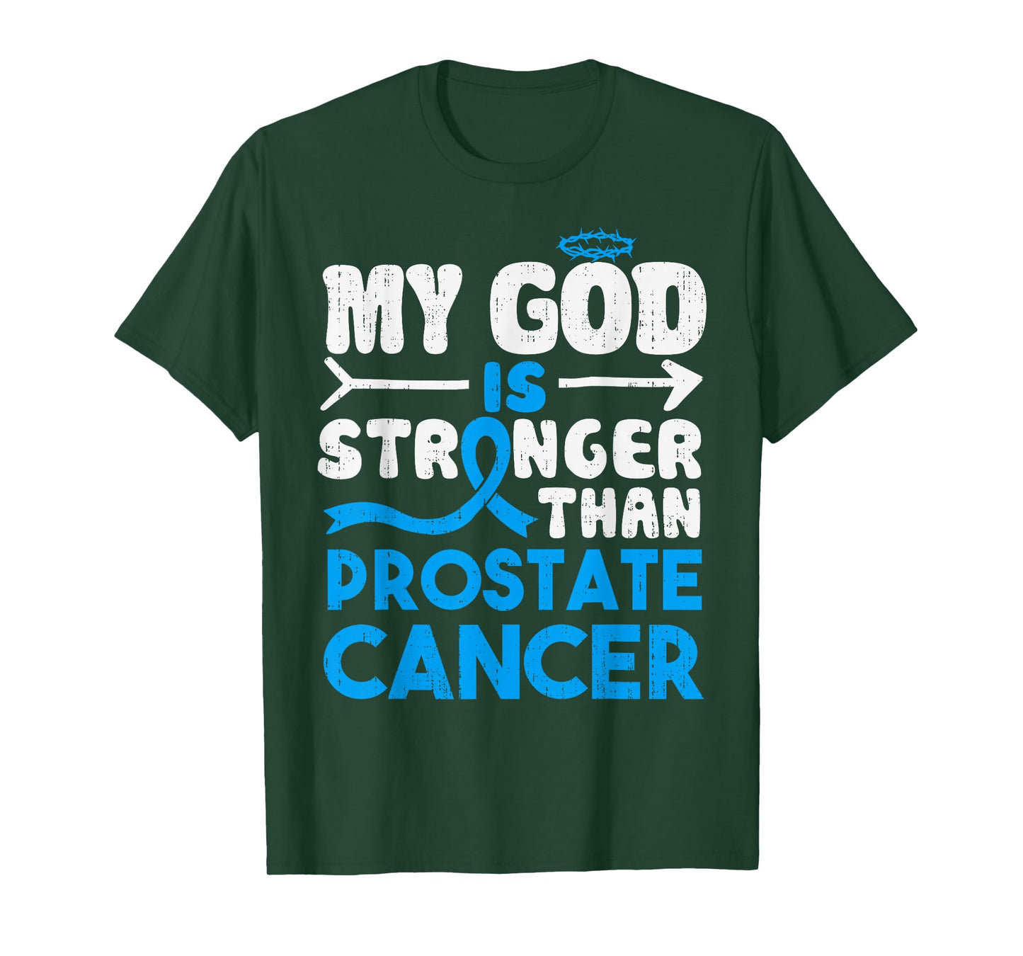 God Stronger Prostate Cancer Awareness Ribbon Light Blue T-Shirt