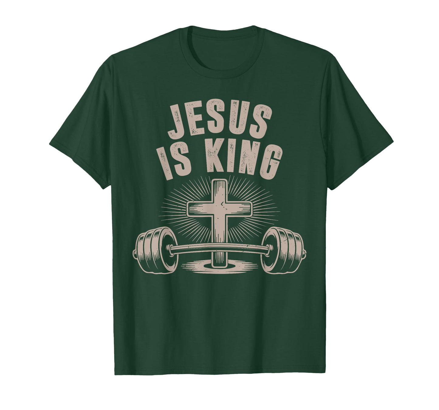 Jesus is King Barbell Cross Funny Christian Workout Gym Men T-Shirt