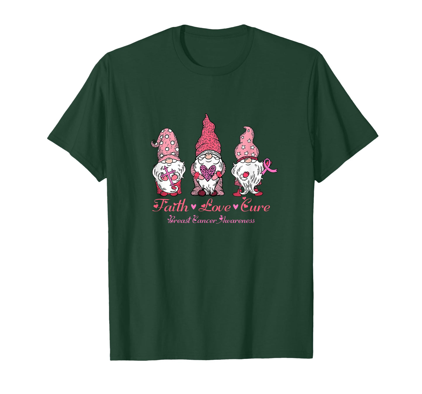 Gnomes Pink Warrior Faith Hope Love Breast Cancer Awareness T-Shirt