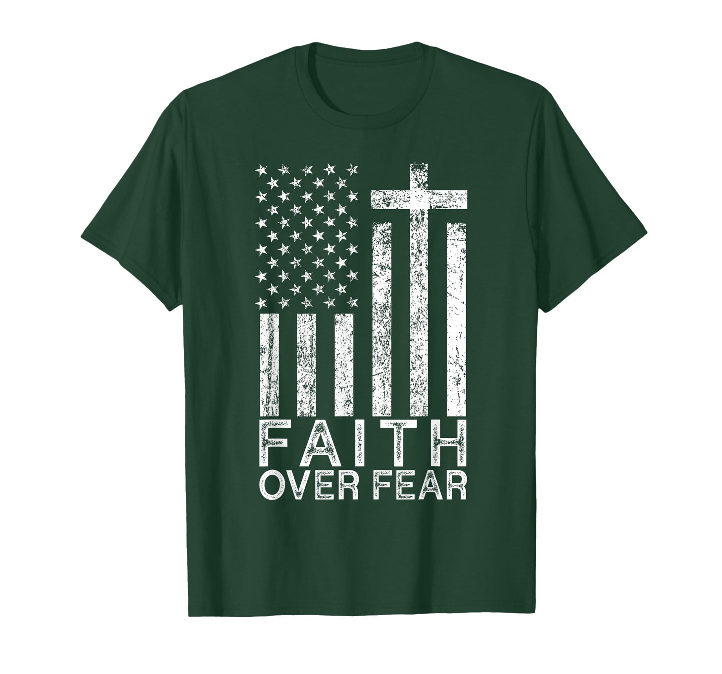 America Pride US Flag Faith Over Fear Christian Cross Jesus T-Shirt