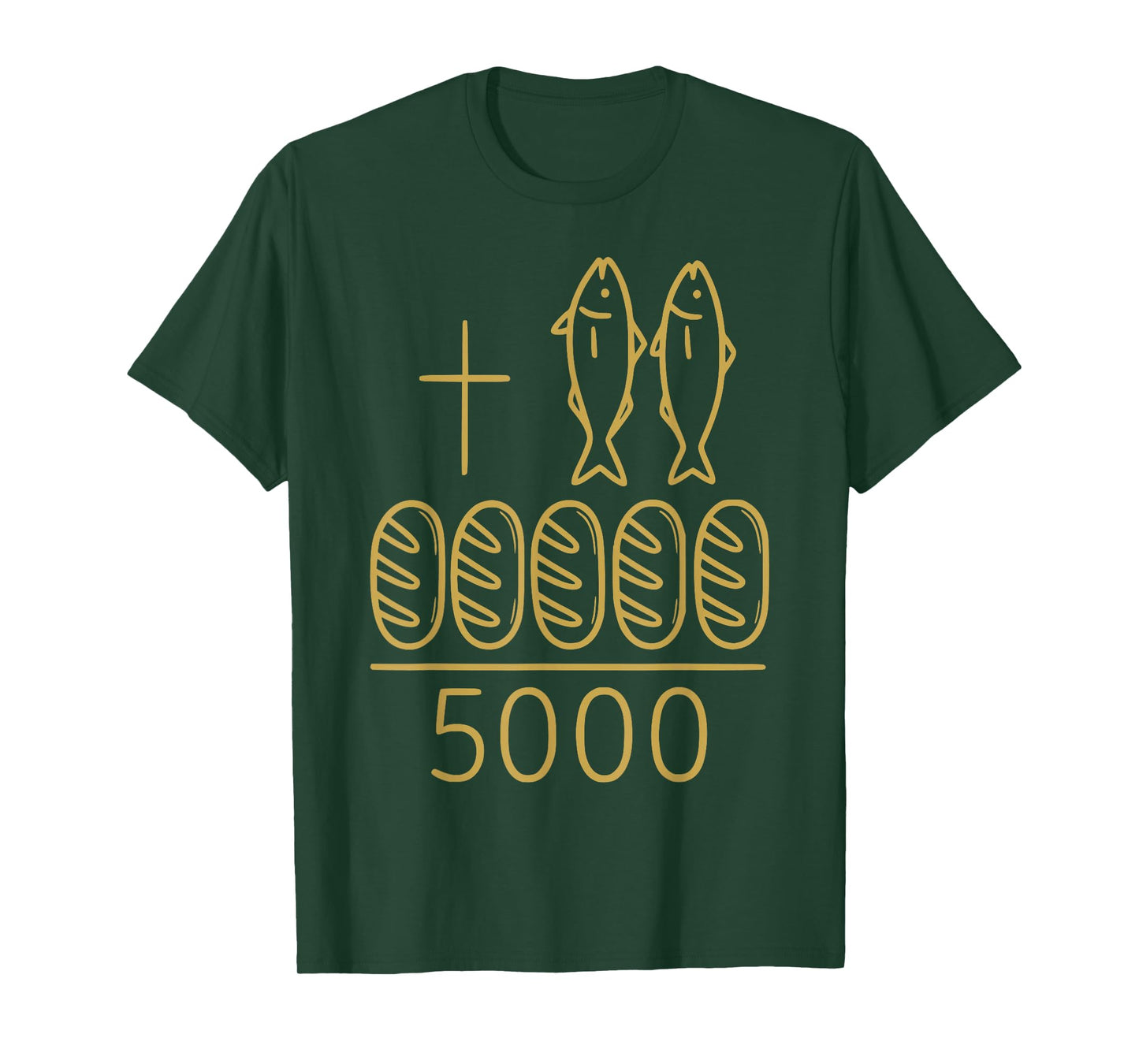 2 Fishes 5 Breads Jesus Cross 5000 Miracle Christian T-Shirt