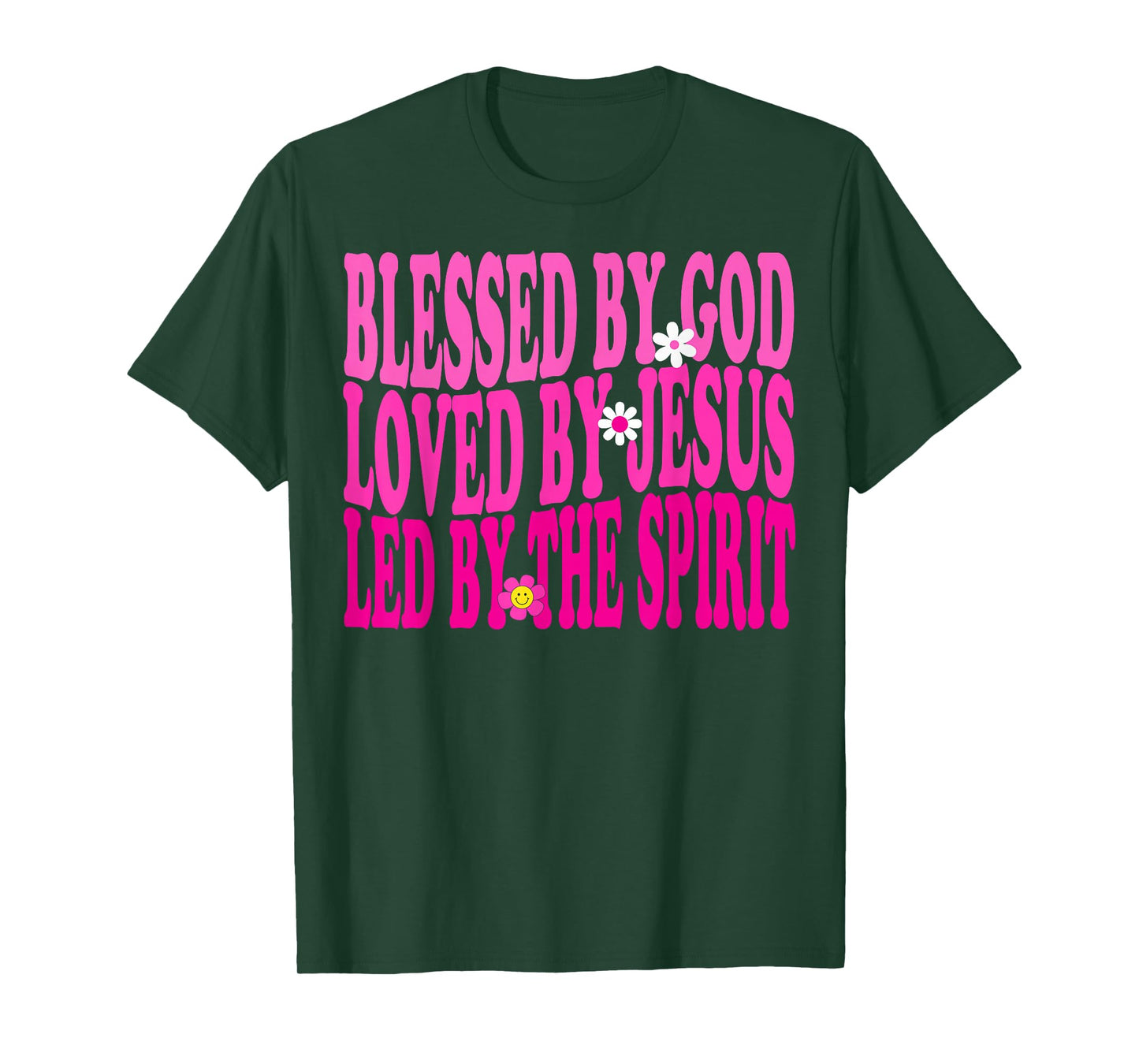 Blessed By God, Loved By Jesus, Pink Flower Christian Groovy T-Shirt