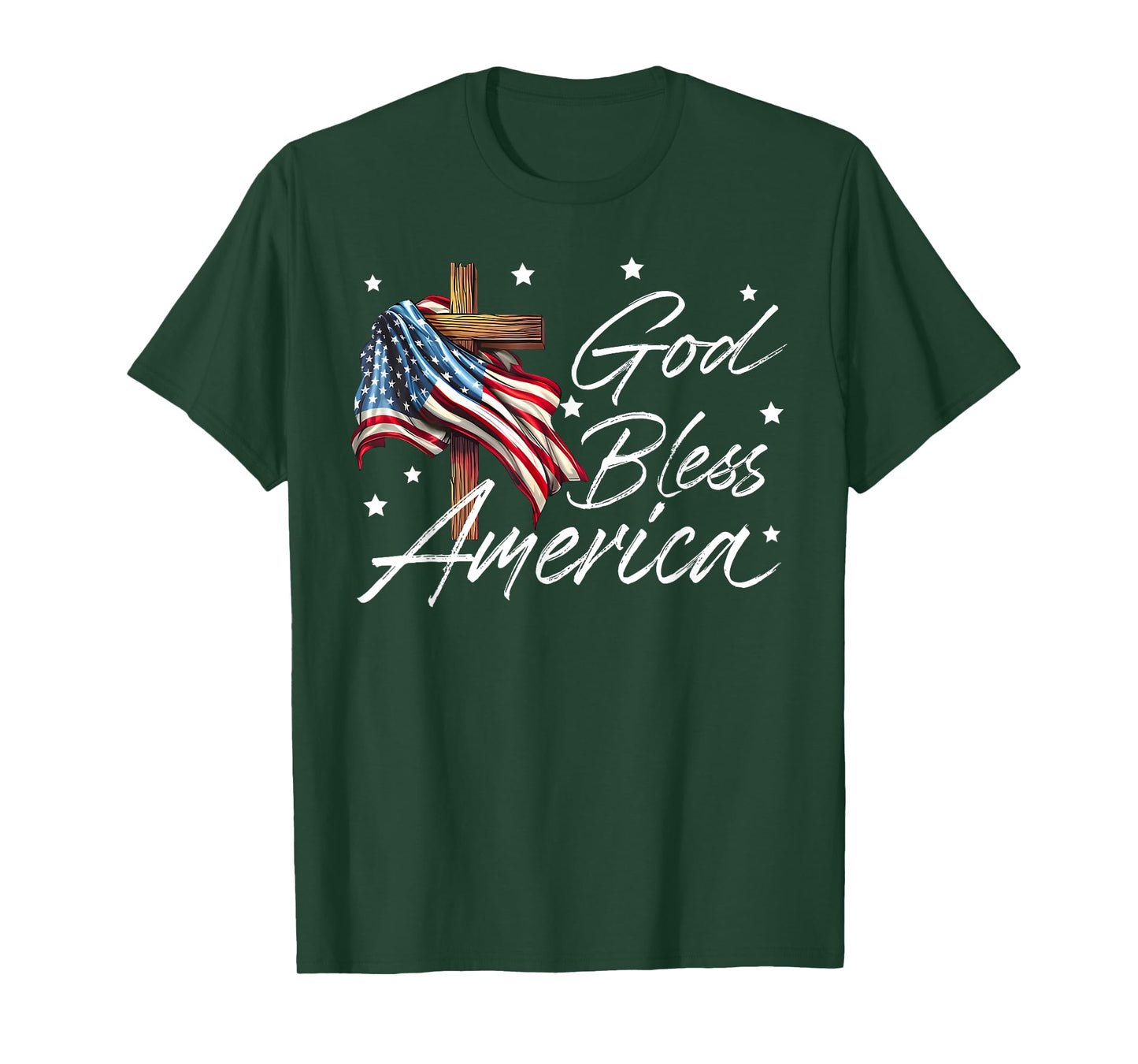 God Bless America Cross American Flag US Patriotic Christian T-Shirt