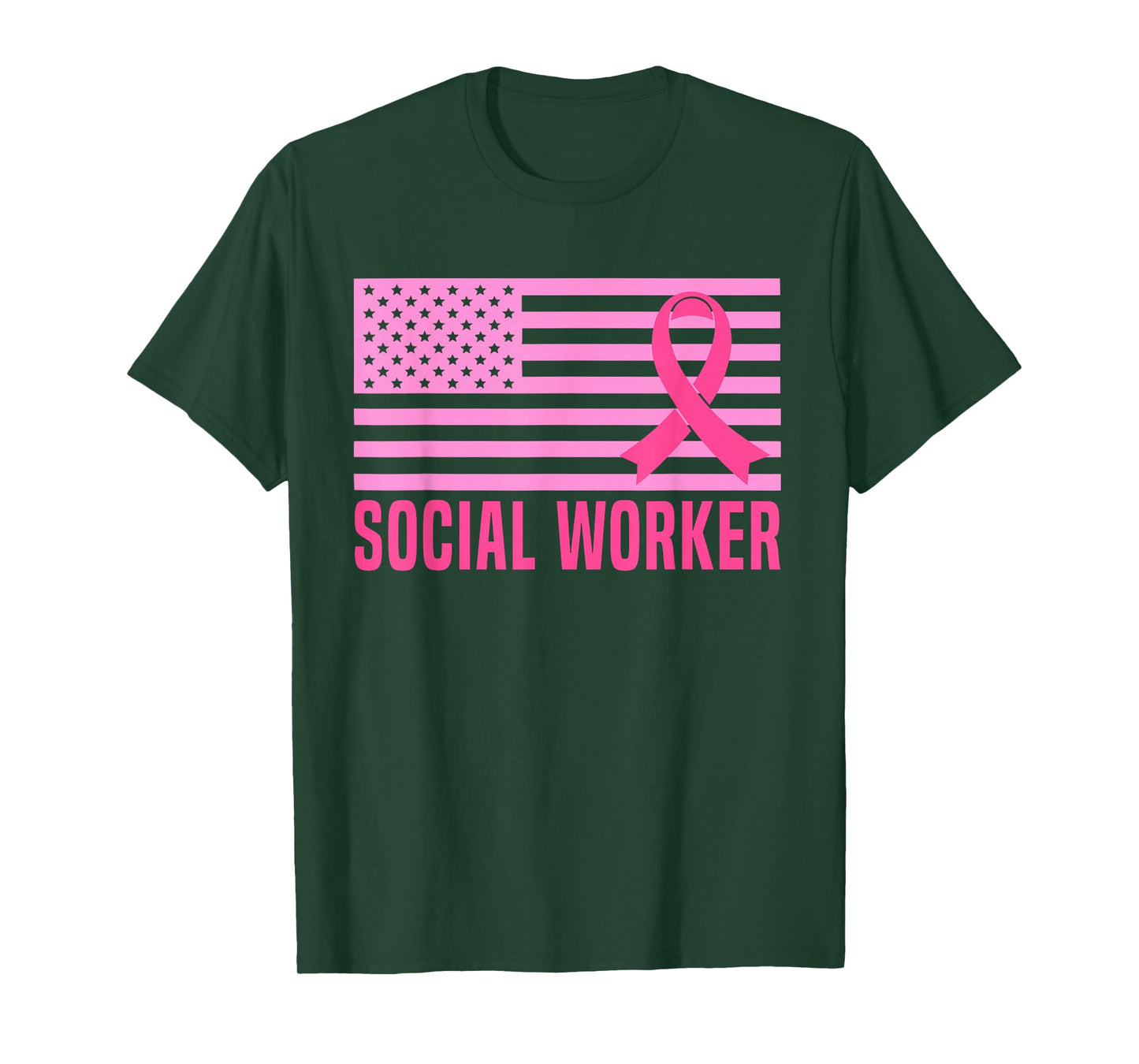 Social Worker Breast Cancer Awareness Month USA Flag Gifts T-Shirt